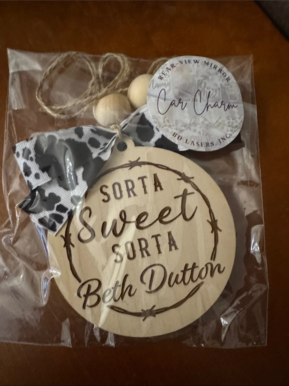 'Sorta Sweet' Wood Hanging Ornament - Black & Natural Car charm